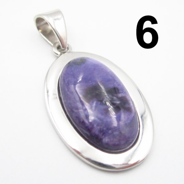 Czaroit i srebro rodowane - zawieszka owal (różne kamienie do wyboru)