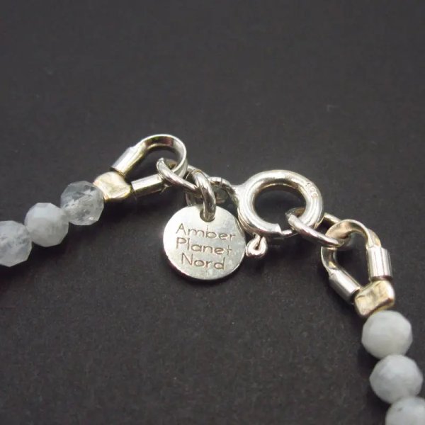 Kamień Księżycowy, Cytryn, Ametyst, Turmalin - fasetowane kulki, oponki i srebro - bransoletka 16,5 cm
