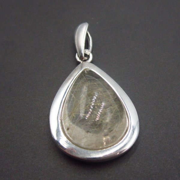 Kwarc Rutylowy ze złotą nitką i srebro rodowane - wisiorek