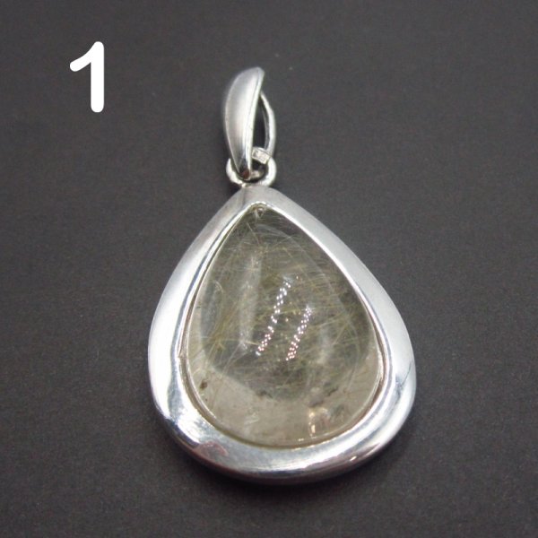 Kwarc Rutylowy ze złotą nitką i srebro rodowane - wisiorek