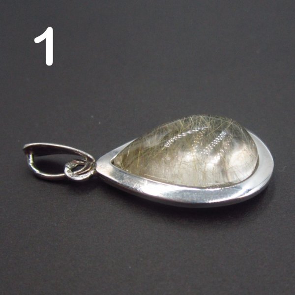 Kwarc Rutylowy ze złotą nitką i srebro rodowane - wisiorek