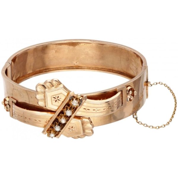 Antyczna bransoletka - różowe złoto z perłami morskimi (połowa XIX wieku)