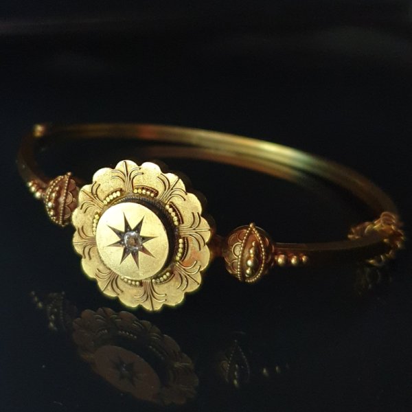 Antyczna bransoletka - 15 karatowe złoto z brylantem (XIX wiek)
