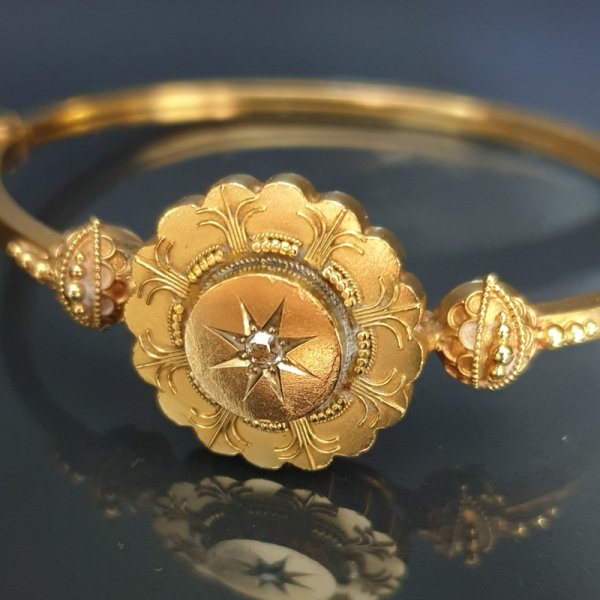 Antyczna bransoletka - 15 karatowe złoto z brylantem (XIX wiek)