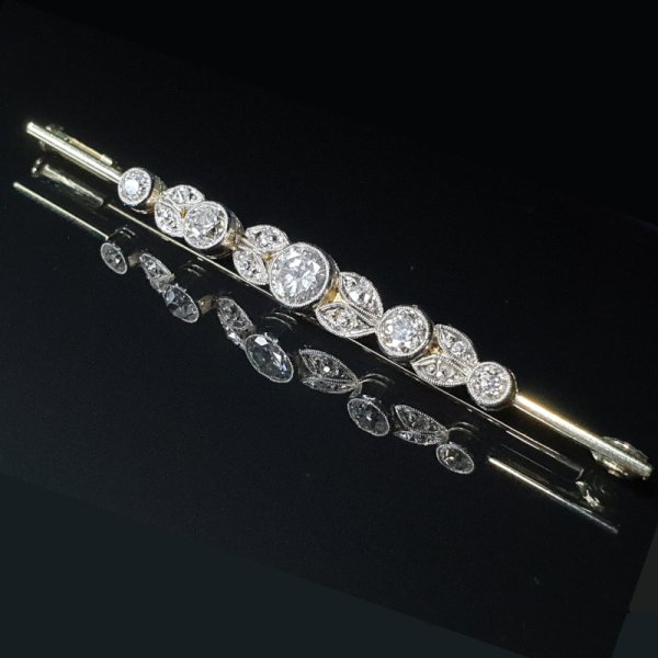 Antyczna Broszka w stylu secesyjnym z brylantami w starym europejskim szlifie