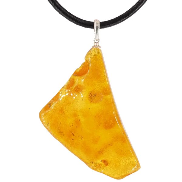 Surowy Naturalny Bursztyn i srebro - naszyjnik na rzemieniu (40-60 cm)