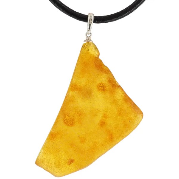 Surowy Naturalny Bursztyn i srebro - naszyjnik na rzemieniu (40-60 cm)