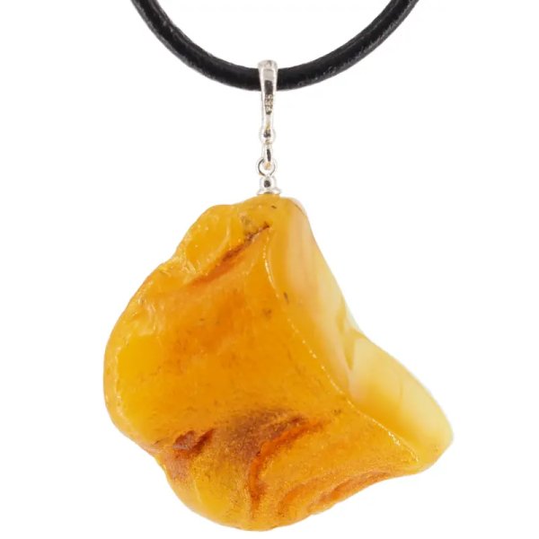 Surowy Naturalny Bursztyn mleczny i srebro - naszyjnik na rzemieniu