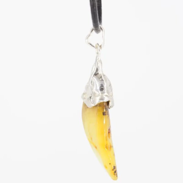 Naturalny Bursztyn bałtycki i srebro  - naszyjnik na rzemieniu