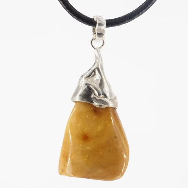 Naturalny Bursztyn bałtycki i srebro - naszyjnik na rzemieniu