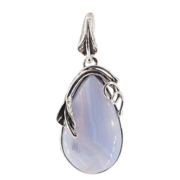 Chalcedon i srebro oksydowane - zawieszka łza z liściem