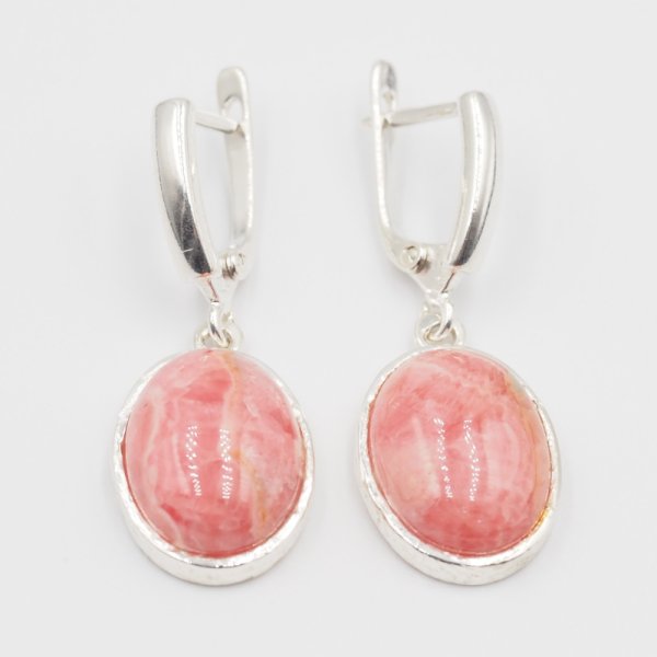 Rodochrozyt w srebrze młotkowanym - kolczyki owale (para)