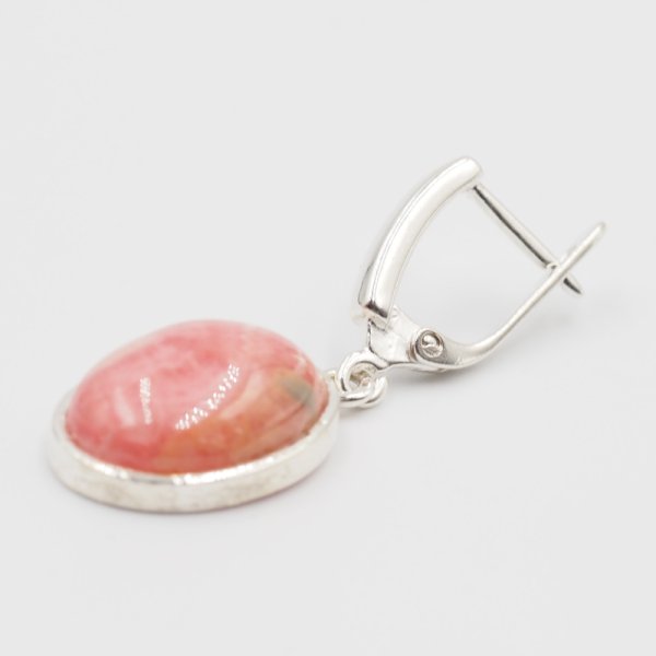 Rodochrozyt w srebrze młotkowanym - kolczyki owale (para)