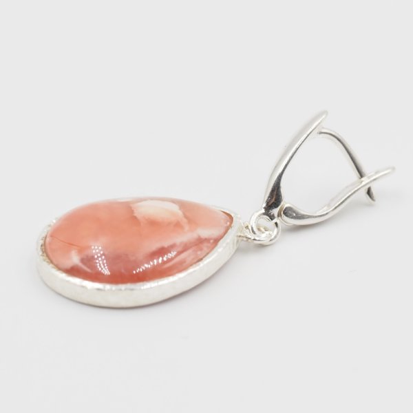 Rodochrozyt w srebrze młotkowanym - kolczyki łzy (para)