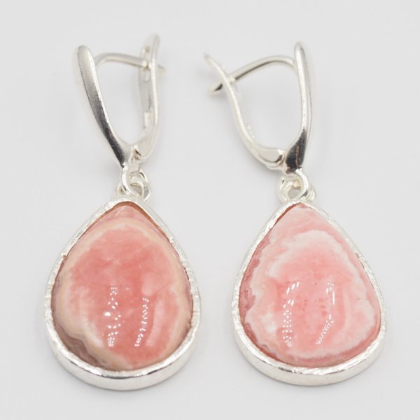Rodochrozyt w srebrze młotkowanym - kolczyki łzy (para)