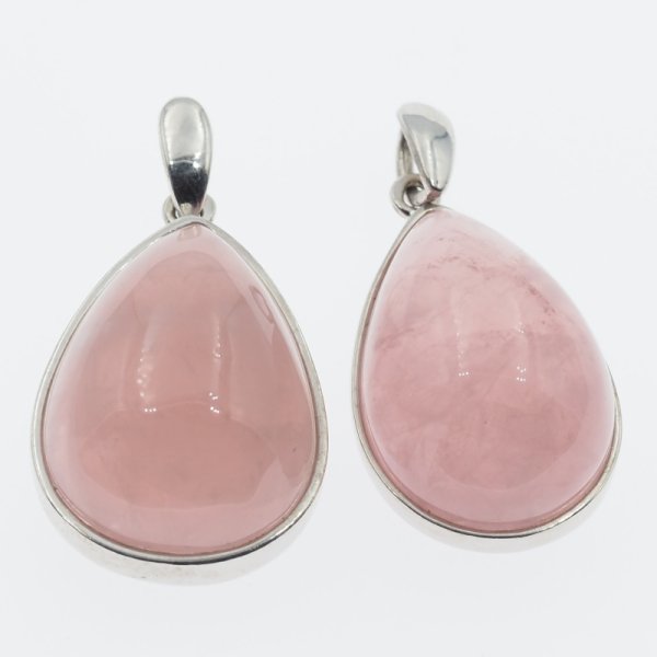 Kwarc różowy w srebrze - wisiorek łza