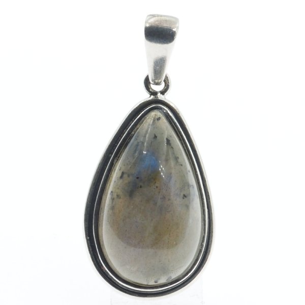 Labradoryt i srebro oksydowane - wisiorek łza