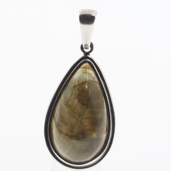 Labradoryt i srebro oksydowane - zawieszka łza