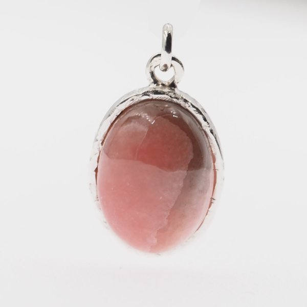 Rodochrozyt i srebro młotkowane - zawieszka owal