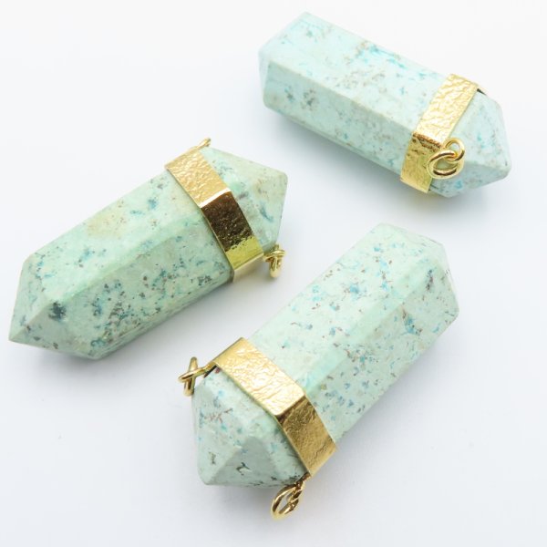 Zawieszka sopel TURKUS  w okuciu - młotkowane srebro złocone