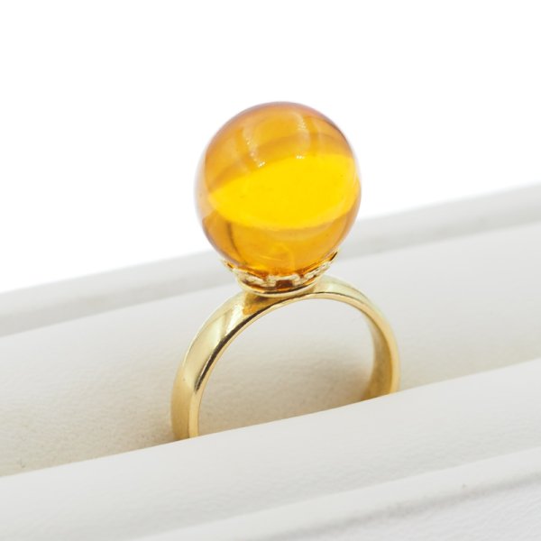 Koniakowy Bursztyn i srebro złocone - pierścionek kulka