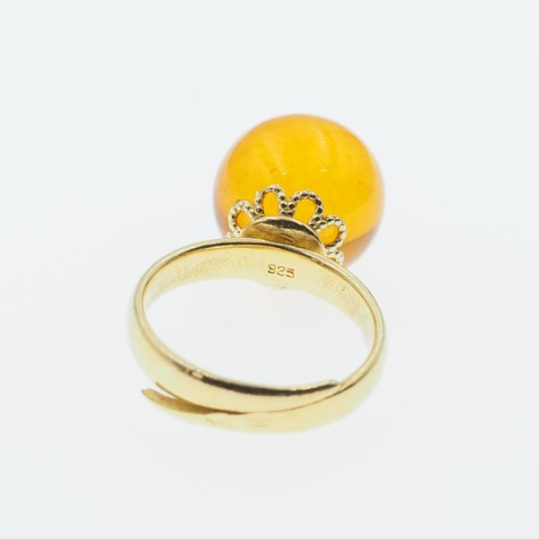 Koniakowy Bursztyn i srebro złocone - pierścionek kulka