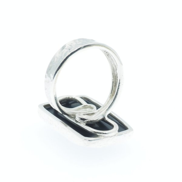 Onyks fasetowany w srebrze -  regulowany pierścionek (Rozmiar Jubilerski 16)