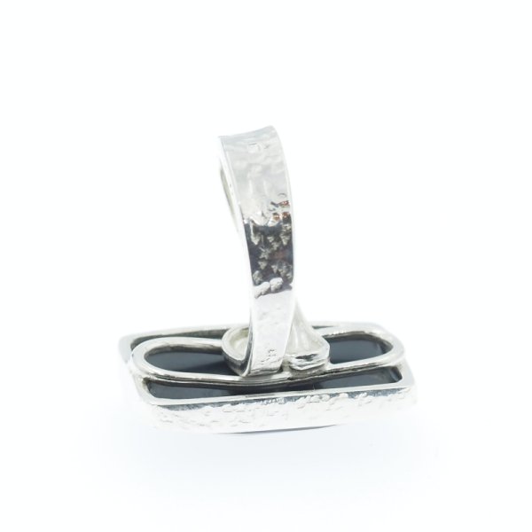 Onyks fasetowany w srebrze -  regulowany pierścionek (Rozmiar Jubilerski 16)