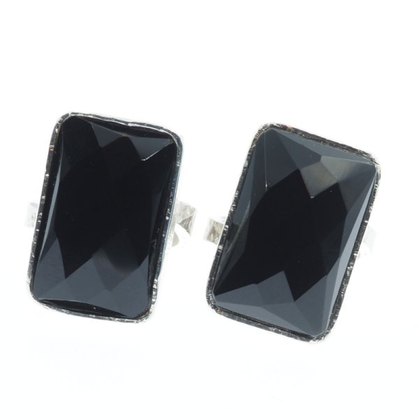 Onyks fasetowany w srebrze -  regulowany pierścionek (Rozmiar Jubilerski 16)