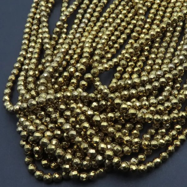 Hematyt złoty fasetowane kulki 3 mm – różne odcienie – sznur ok. 38 cm