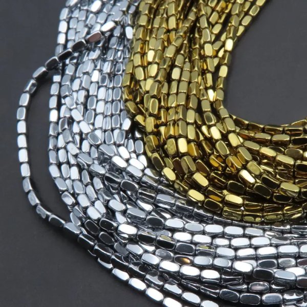 Hematyt srebrny lub złoty cięte prostopadłościany 2x4 mm (sznur)