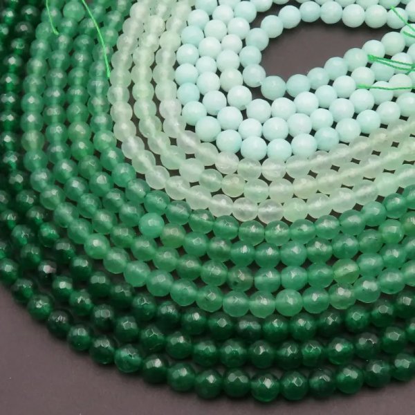 Jadeit zielony fasetowany kulki 6 mm (sznur) różne odcienie