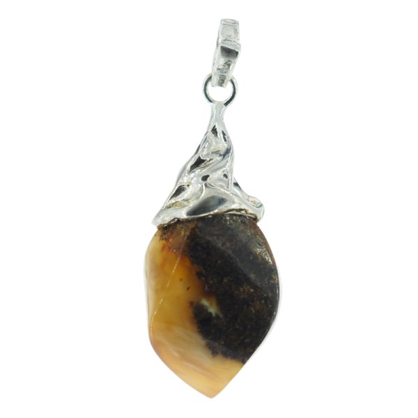 Bursztyn i srebro młotkowane - zawieszka