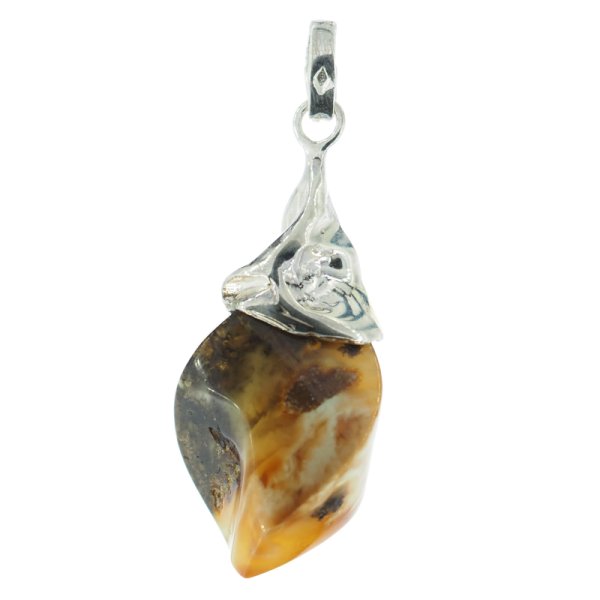 Bursztyn i srebro młotkowane - zawieszka