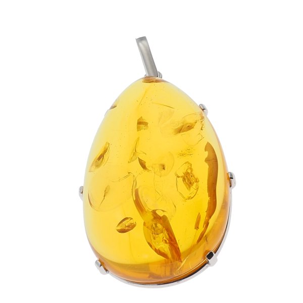 Bursztyn ze szczątkami roślinnymi i srebro - duża zawieszka
