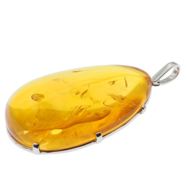 Bursztyn ze szczątkami roślinnymi i srebro - duża zawieszka