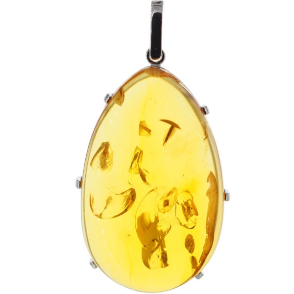 Bursztyn ze szczątkami roślinnymi i srebro - duża zawieszka