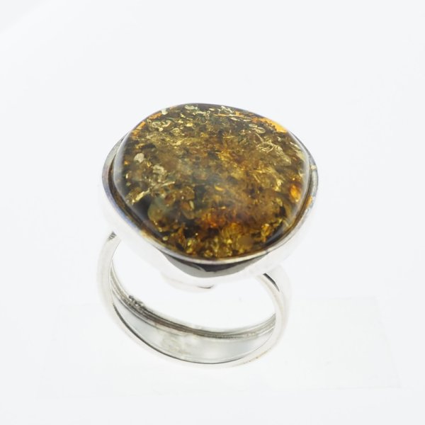 Bursztyn zielony w srebrze - pierścionek