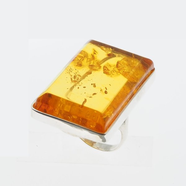 Koniakowy Bursztyn i srebro - pierścionek prostokąt
