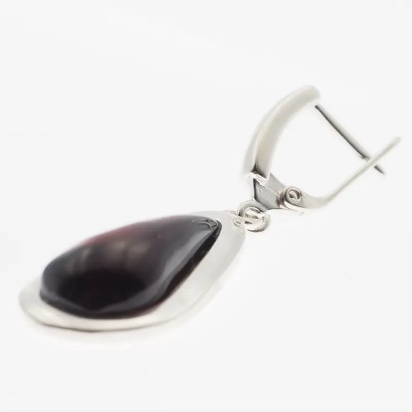 Koniakowy Bursztyn w srebrze - kolczyki łzy