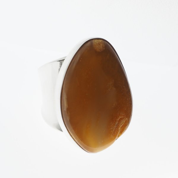 Mleczny Bursztyn i srebro - sygnet z regulacją