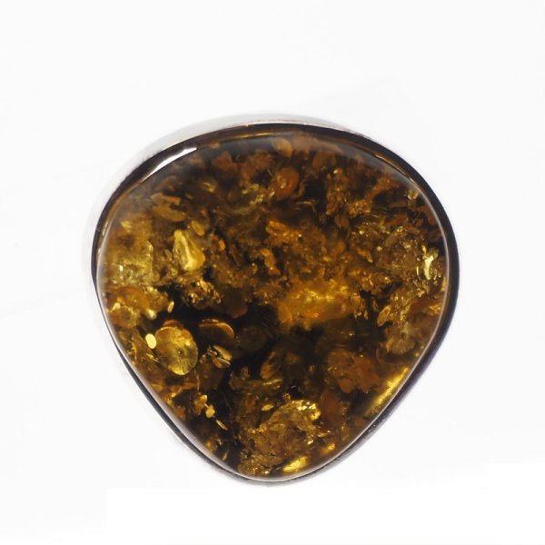 Zielony Bursztyn i srebro - pierścionek