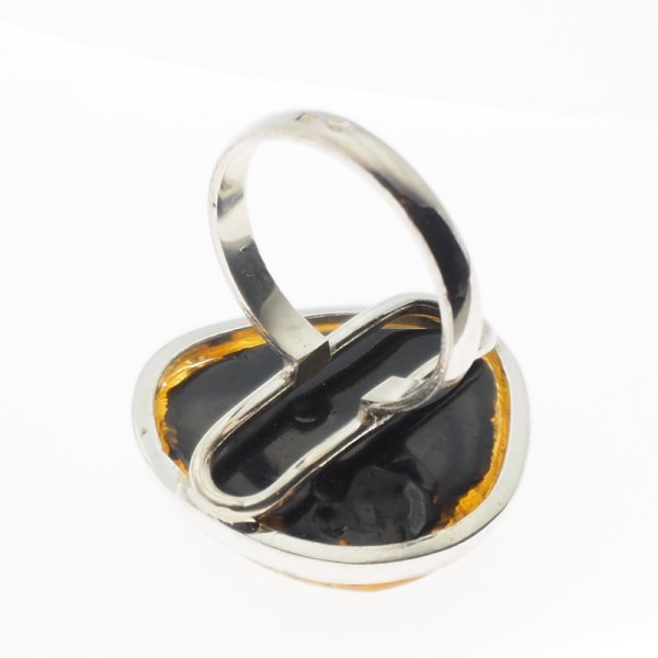 Zielony Bursztyn i srebro - pierścionek