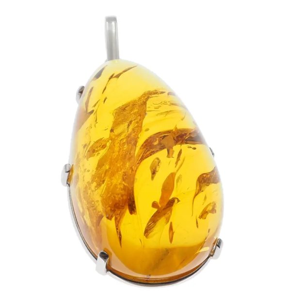 Bursztyn ze szczątkami roślinnymi i srebro rodowane - duża zawieszka