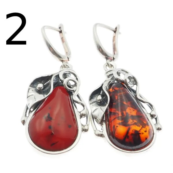 Koniakowy Bursztyn w srebrze oksydowanym - kolczyki łzy