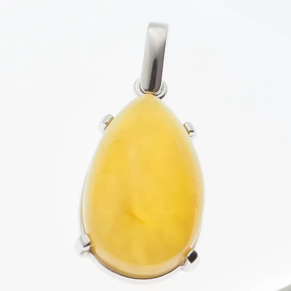 Mleczny Bursztyn i srebro rodowane - zawieszka łza