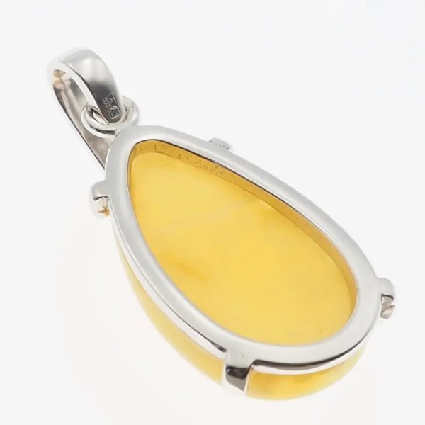 Mleczny Bursztyn i srebro rodowane - zawieszka łza