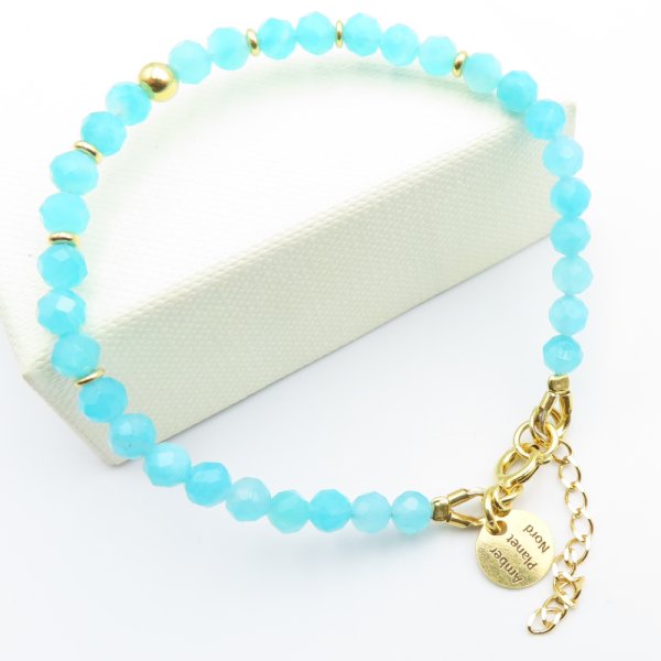 Amazonit Fasetowany i srebro złocone - bransoleta 17 cm + regulacja