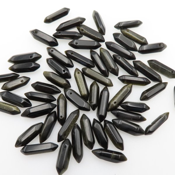 Obsydian złoty - sople wiercone 21-25x6mm (sztuka)