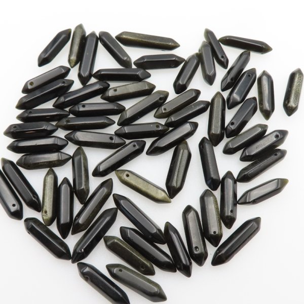 Obsydian złoty - sople wiercone 25-30x6mm (sztuka)